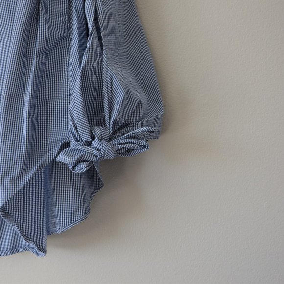 H&M Blue & White Gingham Ruffle Blouse Size 12 - Picture 7 of 8